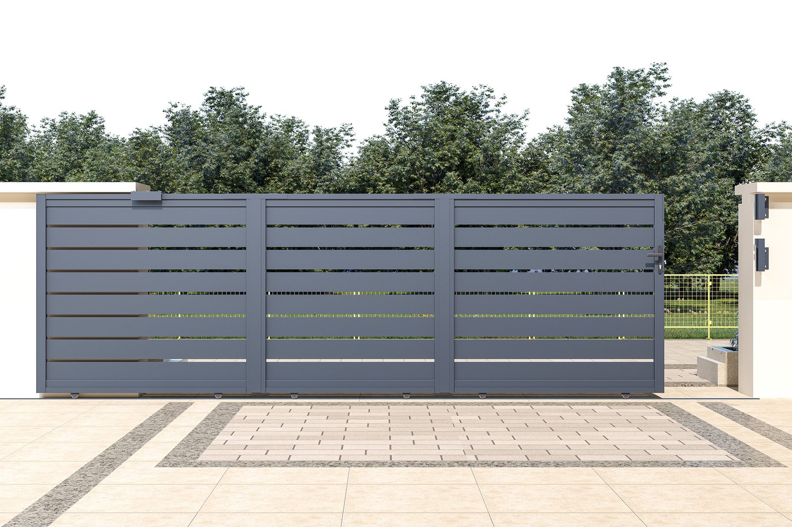 Modern aluminum gate featuring durable, corrosion-resistant construction and sleek aesthetics for stylish residential entryways.